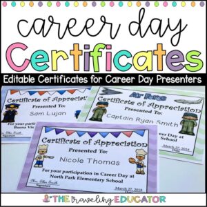 career day certificates for your volunteers
