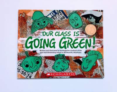 A close of a book called, Our Class is Going Green