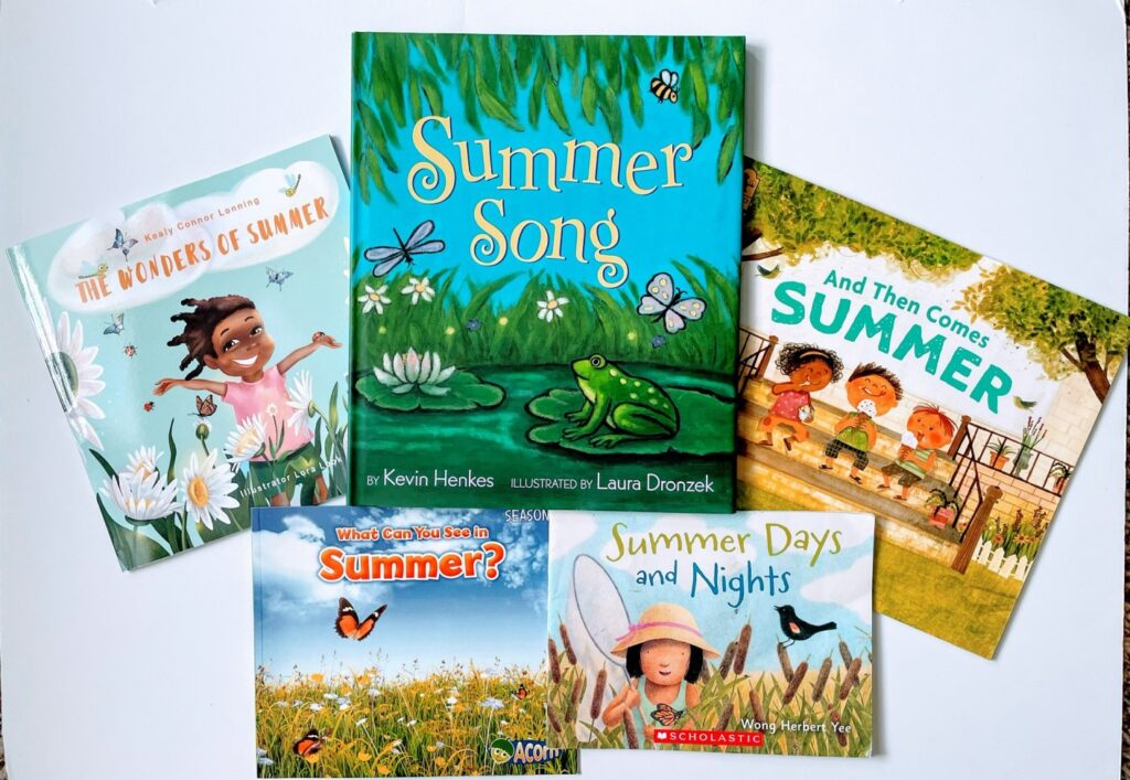 A picture of all 5 of my summer picture book suggestions.  