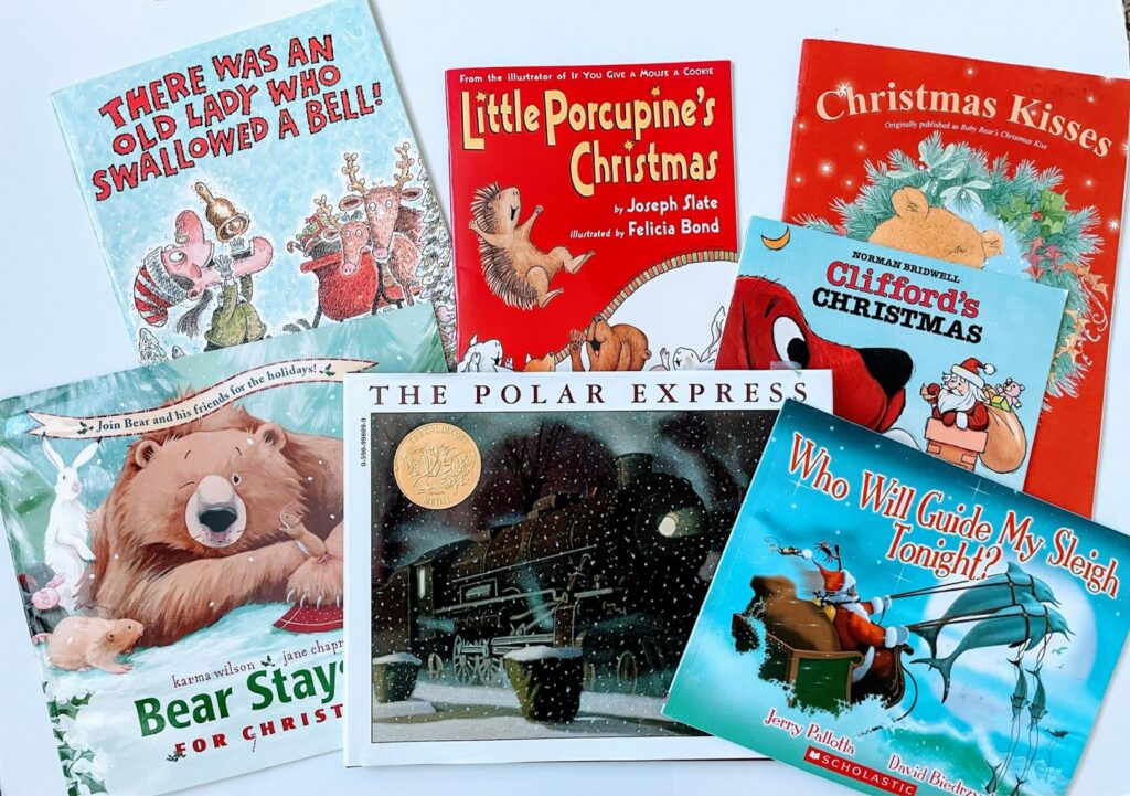 A picture of the best Christmas Books for kids.   