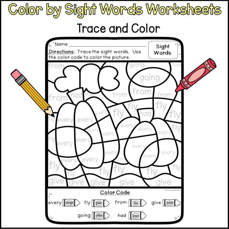Fall Color by Sight Words for 1st and 2nd Grade - The Traveling Educator