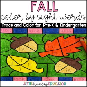 Here's a picture of a Fall Color by sight words resource.